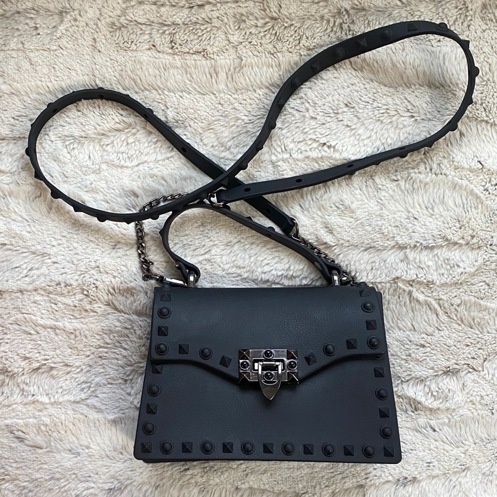 Jelly Studded Black Crossbody Bag with removable strap